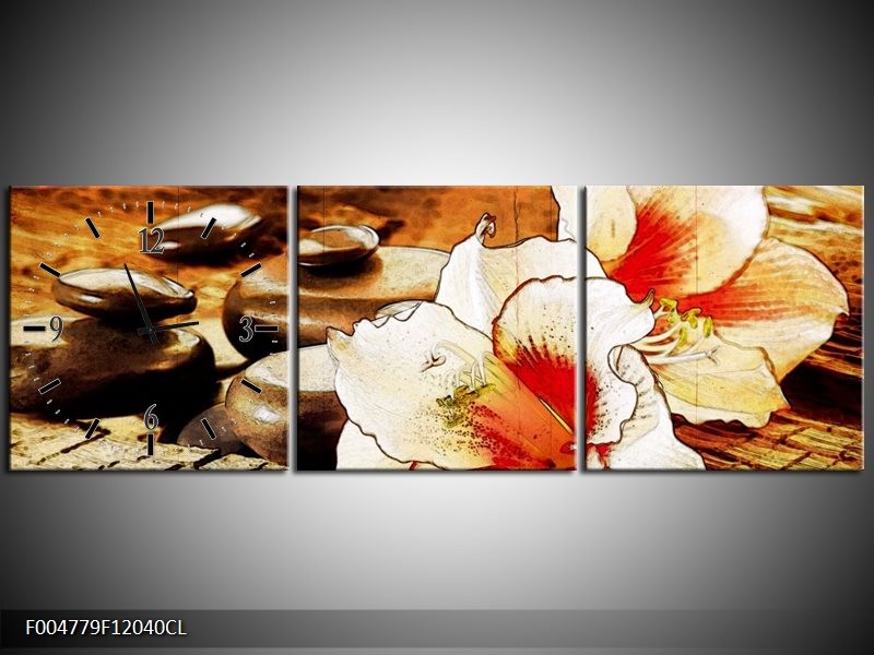 Klok schilderij Bloem | Wit, Rood, Geel | 120x40cm 3Luik