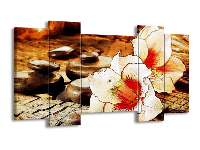 Glas schilderij Bloem | Wit, Rood, Geel | 120x65cm 5Luik