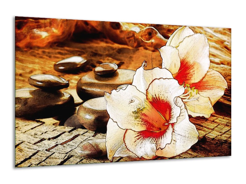 Canvas schilderij Bloem | Wit, Rood, Geel | 120x70cm 1Luik