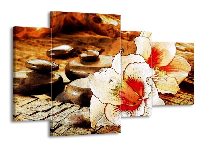 Glas schilderij Bloem | Wit, Rood, Geel | 120x75cm 4Luik