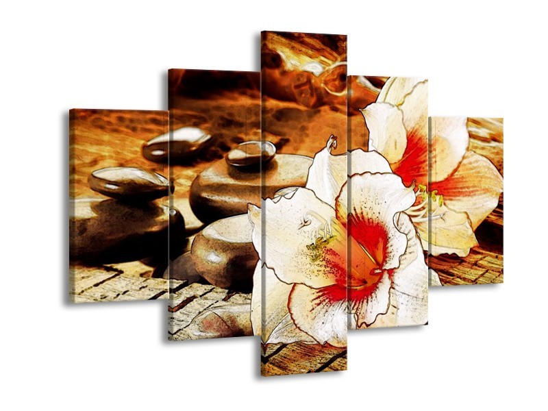 Canvas schilderij Bloem | Wit, Rood, Geel | 150x105cm 5Luik