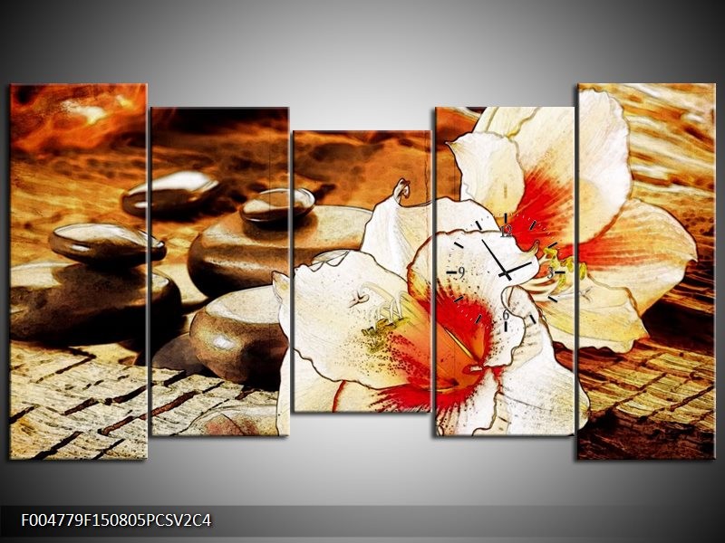 Klok schilderij Bloem | Wit, Rood, Geel | 150x80cm 5Luik