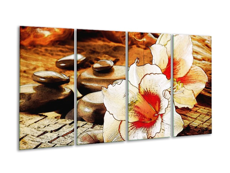 Canvas schilderij Bloem | Wit, Rood, Geel | 160x80cm 4Luik