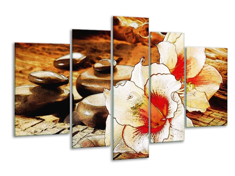 Canvas schilderij Bloem | Wit, Rood, Geel | 170x100cm 5Luik