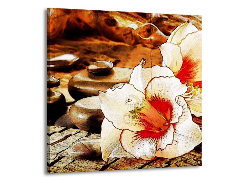 Canvas schilderij Bloem | Wit, Rood, Geel | 50x50cm 1Luik