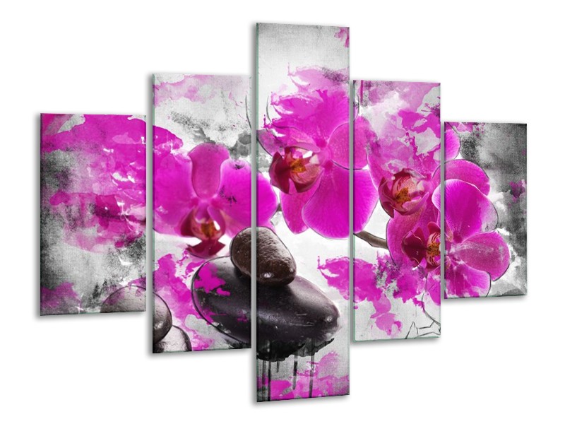 Canvas schilderij Orchidee | Roze, Grijs, Wit | 100x70cm 5Luik