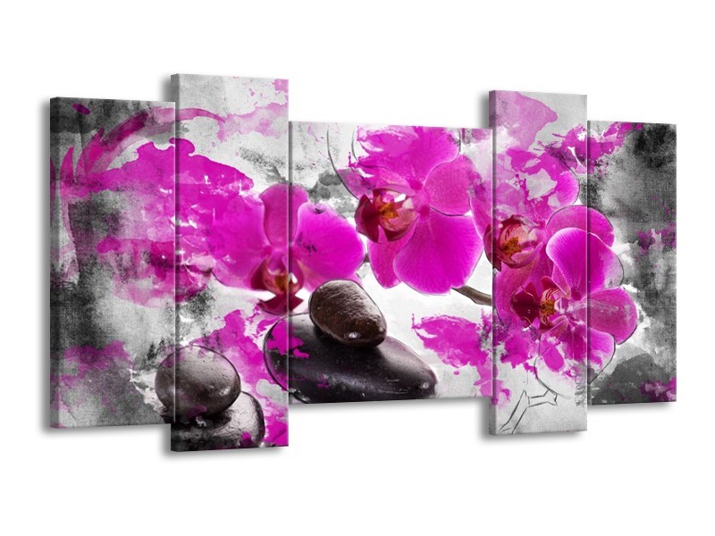 Canvas schilderij Orchidee | Roze, Grijs, Wit | 120x65 5Luik