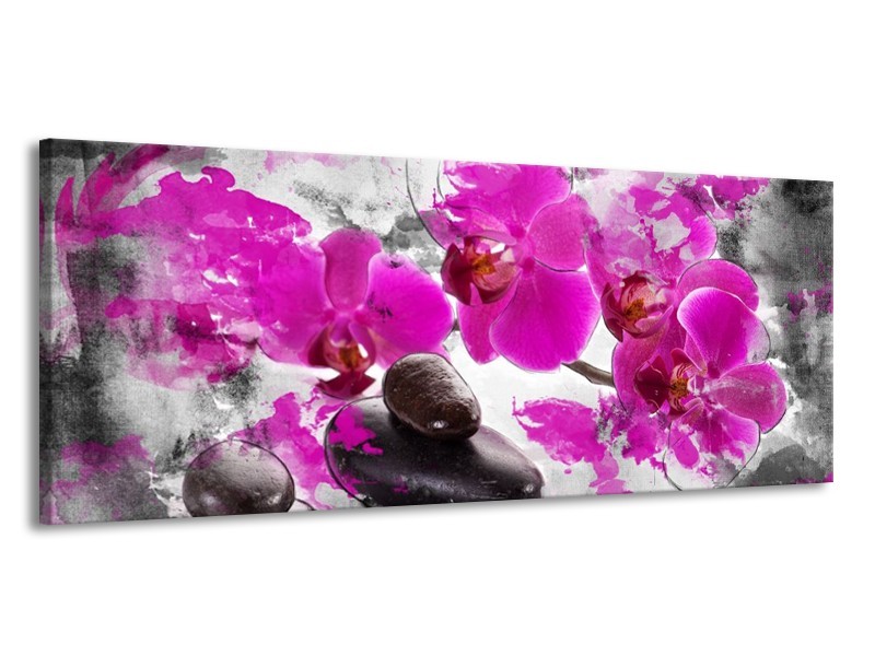 Canvas schilderij Orchidee | Roze, Grijs, Wit | 145x58cm 1Luik