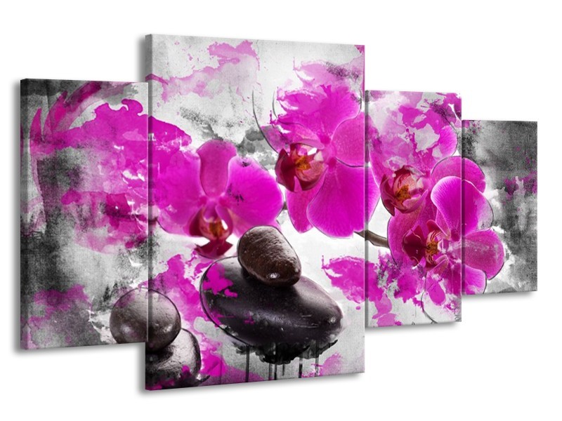 Canvas schilderij Orchidee | Roze, Grijs, Wit | 160x90cm 4Luik