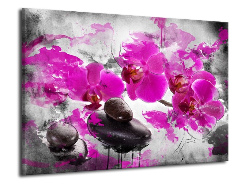 Canvas schilderij Orchidee | Roze, Grijs, Wit | 70x50cm 1Luik