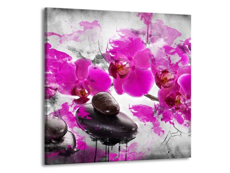 Canvas schilderij Orchidee | Roze, Grijs, Wit | 70x70cm 1Luik