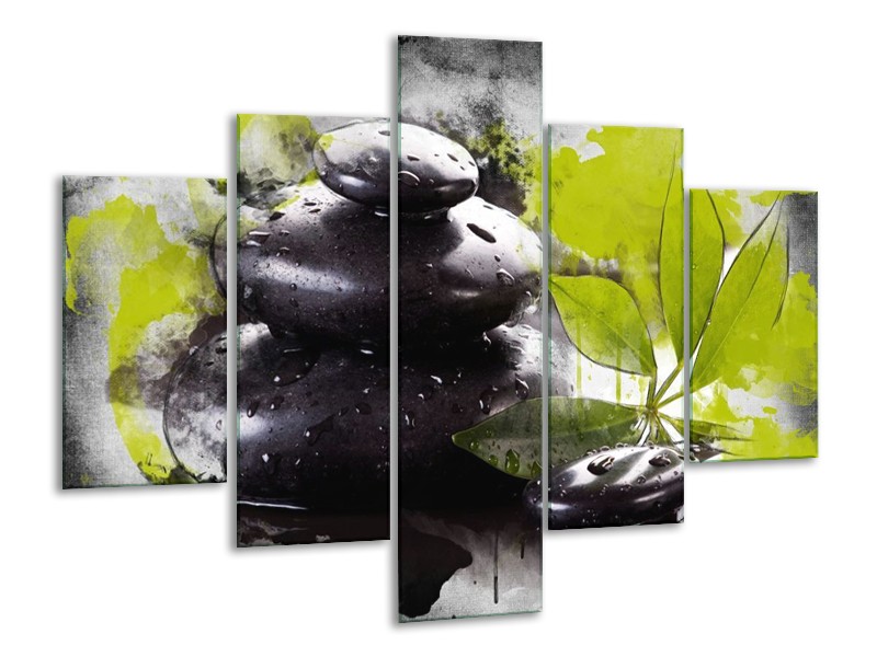 Canvas schilderij Spa | Groen, Zwart, Wit | 100x70cm 5Luik