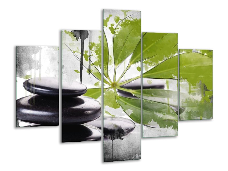 Canvas schilderij Spa | Groen, Zwart, Wit | 100x70cm 5Luik