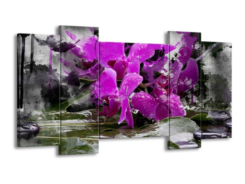 Canvas schilderij Orchidee | Paars, Grijs, Wit | 120x65 5Luik