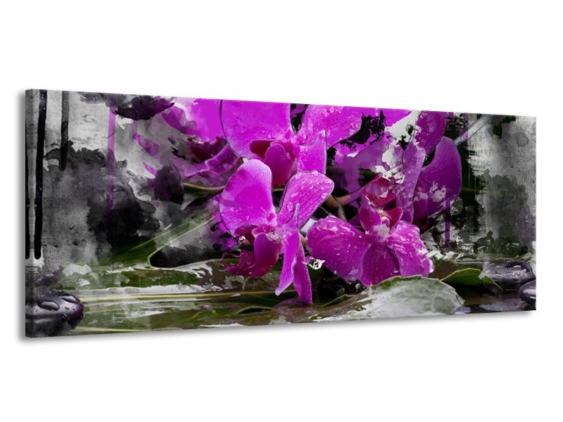 Canvas schilderij Orchidee | Paars, Grijs, Wit | 145x58cm 1Luik