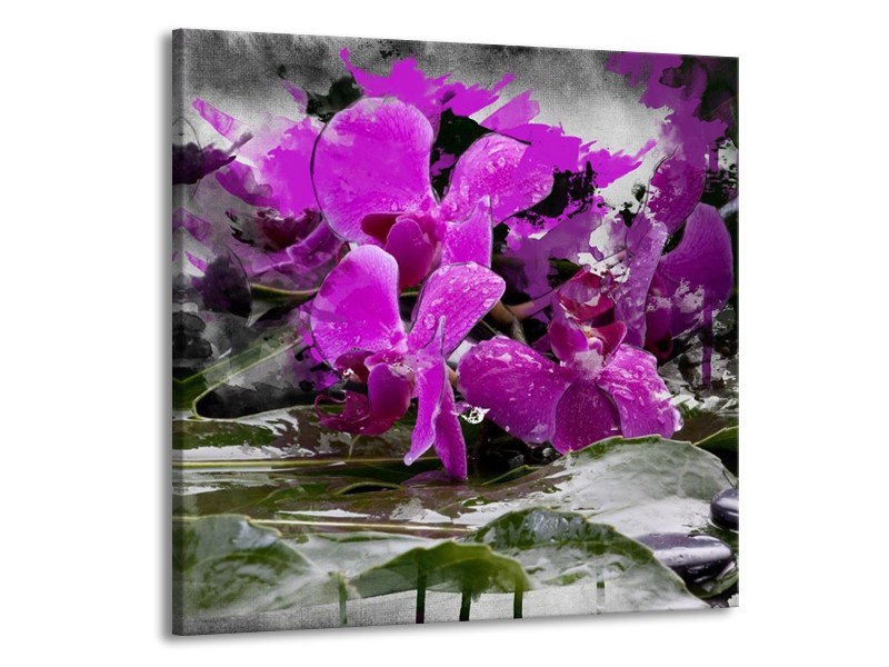 Canvas schilderij Orchidee | Paars, Grijs, Wit | 70x70cm 1Luik