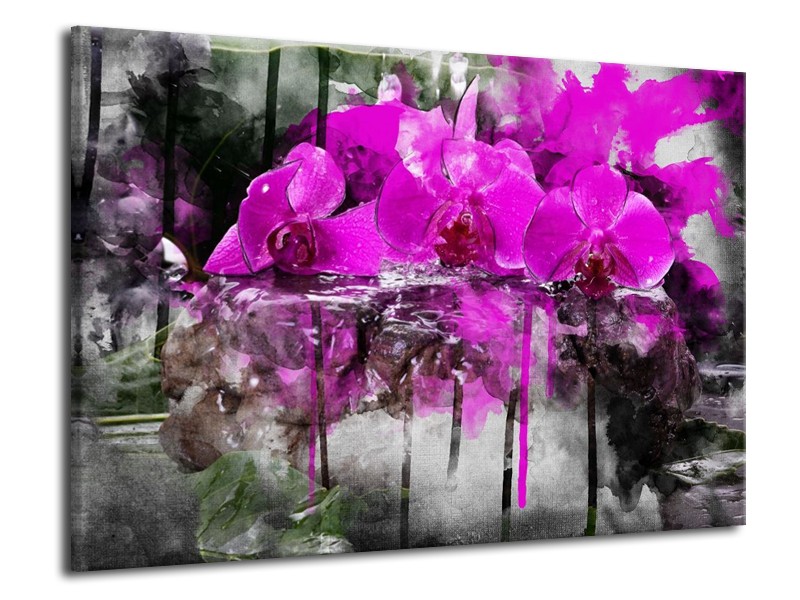 Canvas schilderij Orchidee | Paars, Grijs, Wit | 70x50cm 1Luik