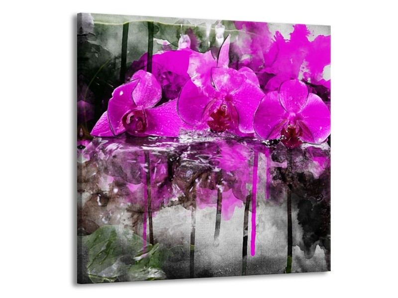 Canvas schilderij Orchidee | Paars, Grijs, Wit | 70x70cm 1Luik