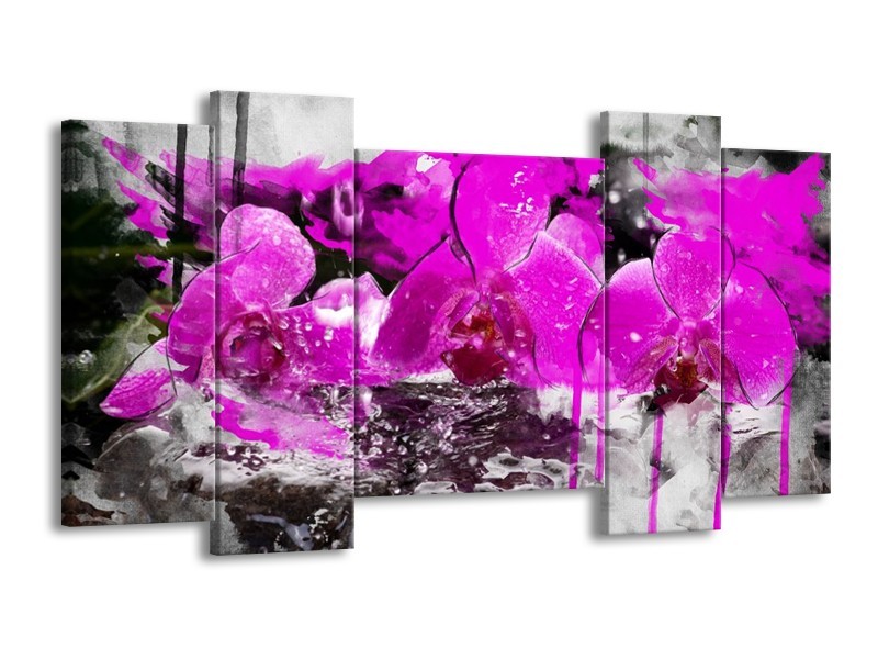 Canvas schilderij Orchidee | Paars, Grijs, Wit | 120x65 5Luik