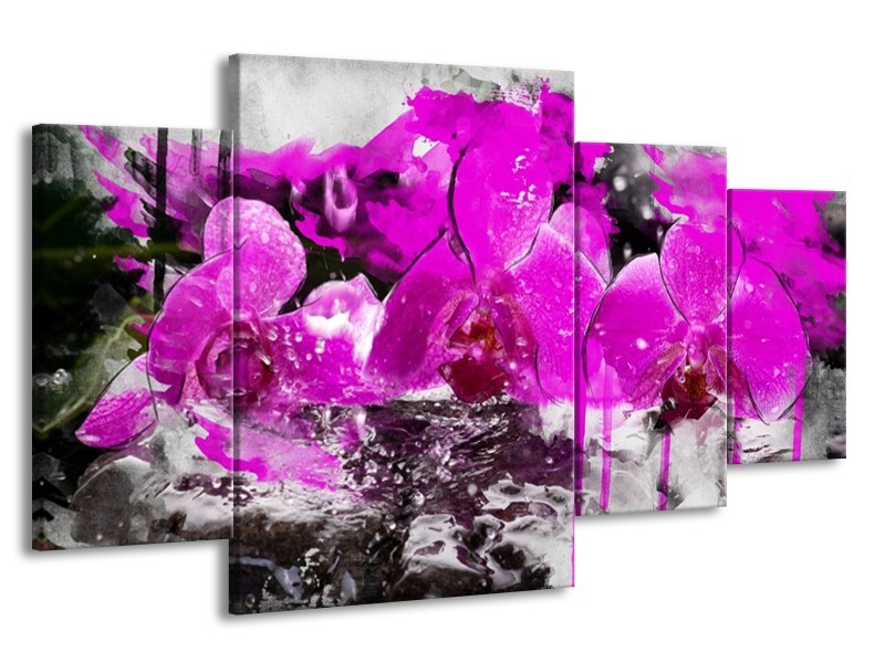 Canvas schilderij Orchidee | Paars, Grijs, Wit | 160x90cm 4Luik