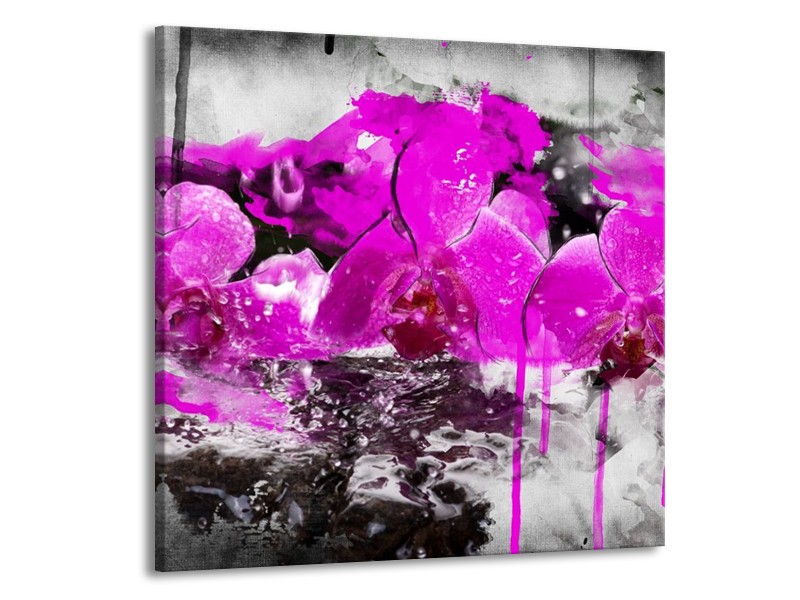 Canvas schilderij Orchidee | Paars, Grijs, Wit | 70x70cm 1Luik