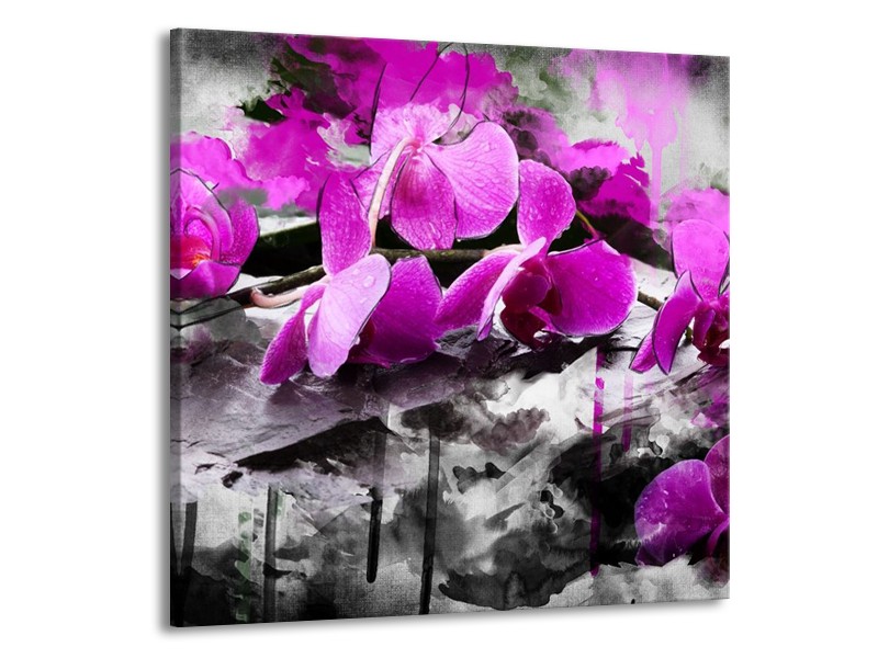 Canvas schilderij Orchidee | Paars, Grijs, Wit | 70x70cm 1Luik