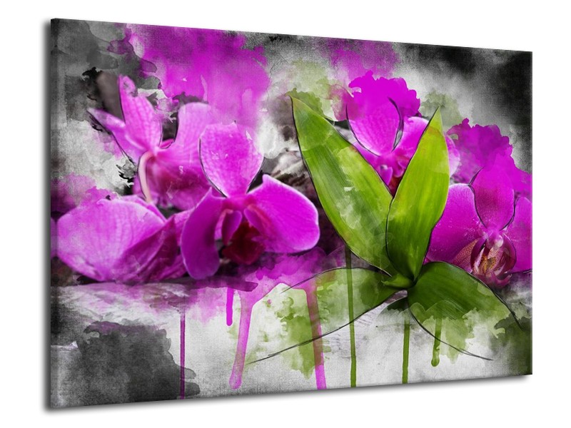 Canvas schilderij Orchidee | Paars, Groen, Grijs | 70x50cm 1Luik