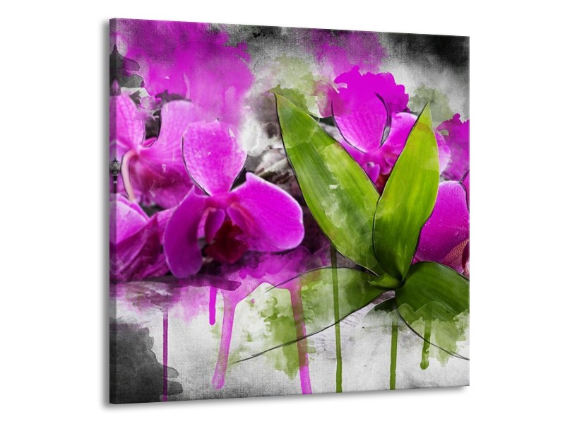 Canvas schilderij Orchidee | Paars, Groen, Grijs | 70x70cm 1Luik