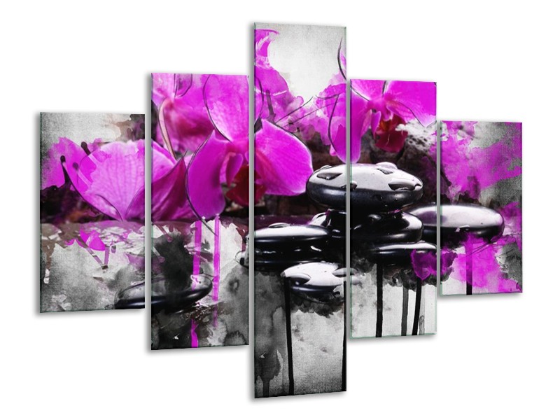 Canvas schilderij Orchidee | Paars, Grijs, Wit | 100x70cm 5Luik