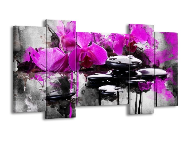 Canvas schilderij Orchidee | Paars, Grijs, Wit | 120x65 5Luik