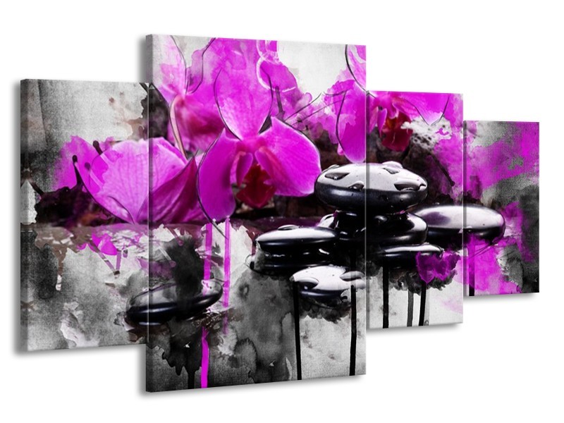Canvas schilderij Orchidee | Paars, Grijs, Wit | 160x90cm 4Luik