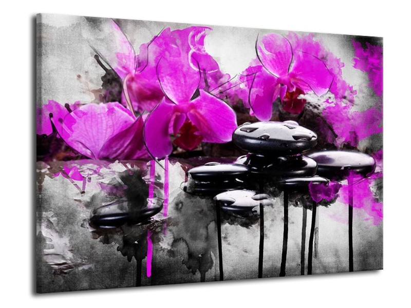 Canvas schilderij Orchidee | Paars, Grijs, Wit | 70x50cm 1Luik