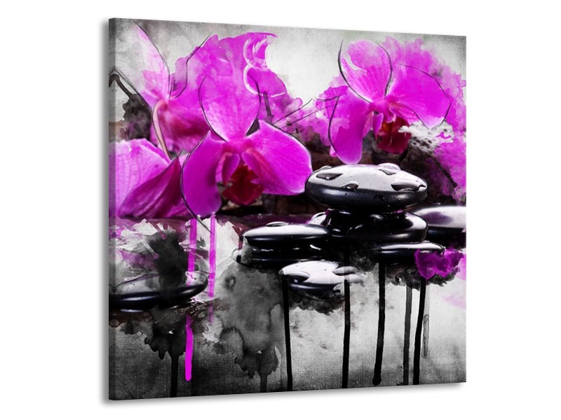 Canvas schilderij Orchidee | Paars, Grijs, Wit | 70x70cm 1Luik