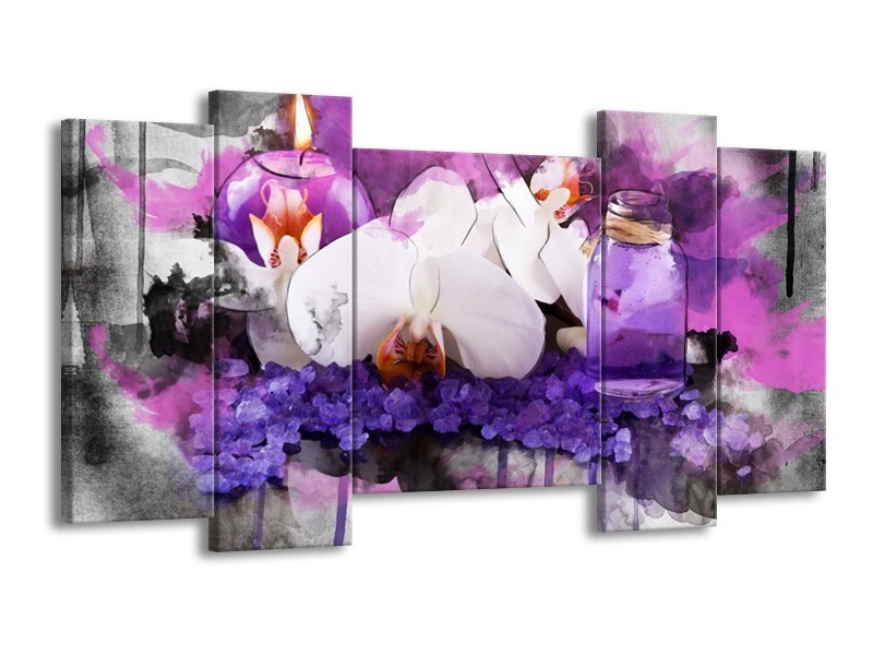 Canvas schilderij Orchidee | Paars, Blauw, Wit | 120x65 5Luik
