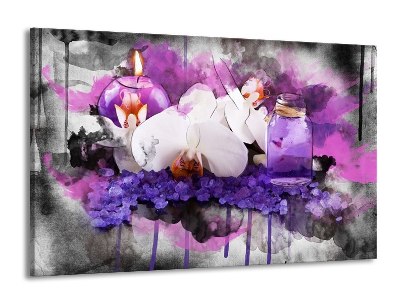 Canvas schilderij Orchidee | Paars, Blauw, Wit | 140x90cm 1Luik
