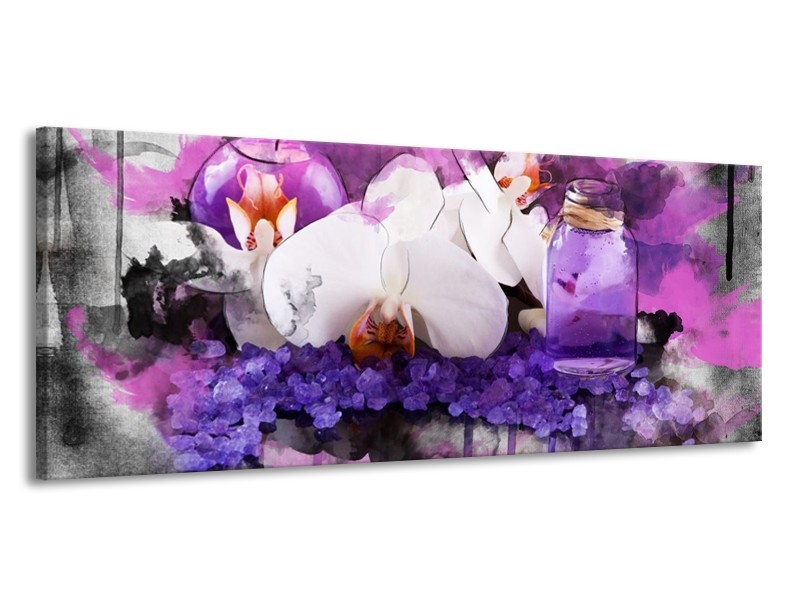 Canvas schilderij Orchidee | Paars, Blauw, Wit | 145x58cm 1Luik