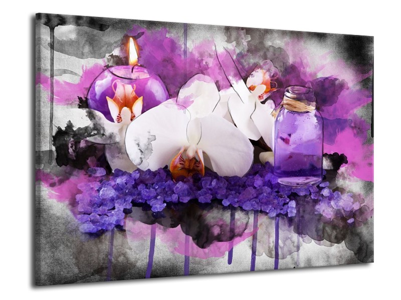 Canvas schilderij Orchidee | Paars, Blauw, Wit | 70x50cm 1Luik
