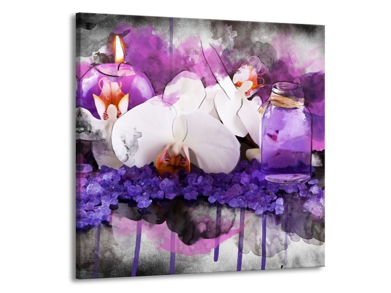 Canvas schilderij Orchidee | Paars, Blauw, Wit | 70x70cm 1Luik