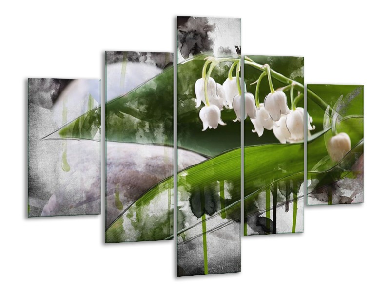 Canvas schilderij Bloem | Wit, Groen, Grijs | 100x70cm 5Luik