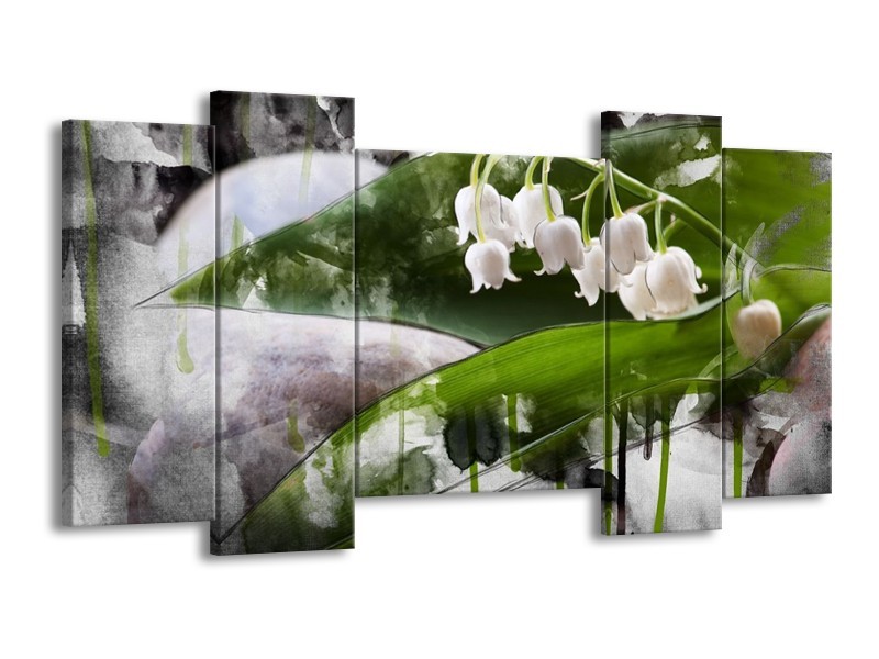 Canvas schilderij Bloem | Wit, Groen, Grijs | 120x65 5Luik