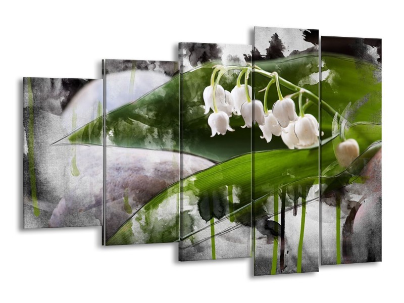 Canvas schilderij Bloem | Wit, Groen, Grijs | 150x100cm 5Luik