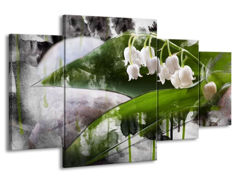 Canvas schilderij Bloem | Wit, Groen, Grijs | 160x90cm 4Luik