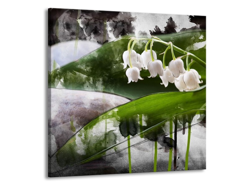Canvas schilderij Bloem | Wit, Groen, Grijs | 70x70cm 1Luik