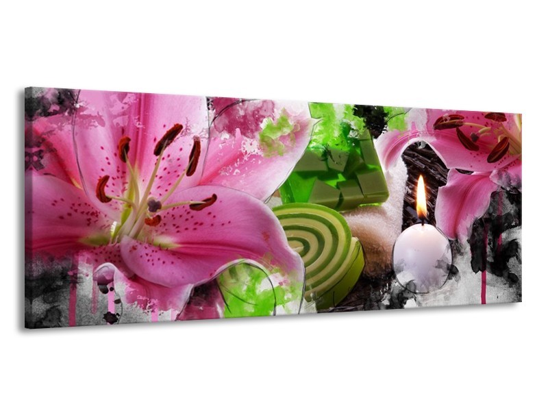Canvas schilderij Bloem | Roze, Groen, Wit | 145x58cm 1Luik