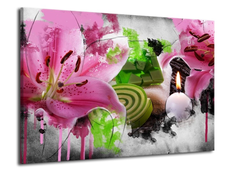 Canvas schilderij Bloem | Roze, Groen, Wit | 70x50cm 1Luik