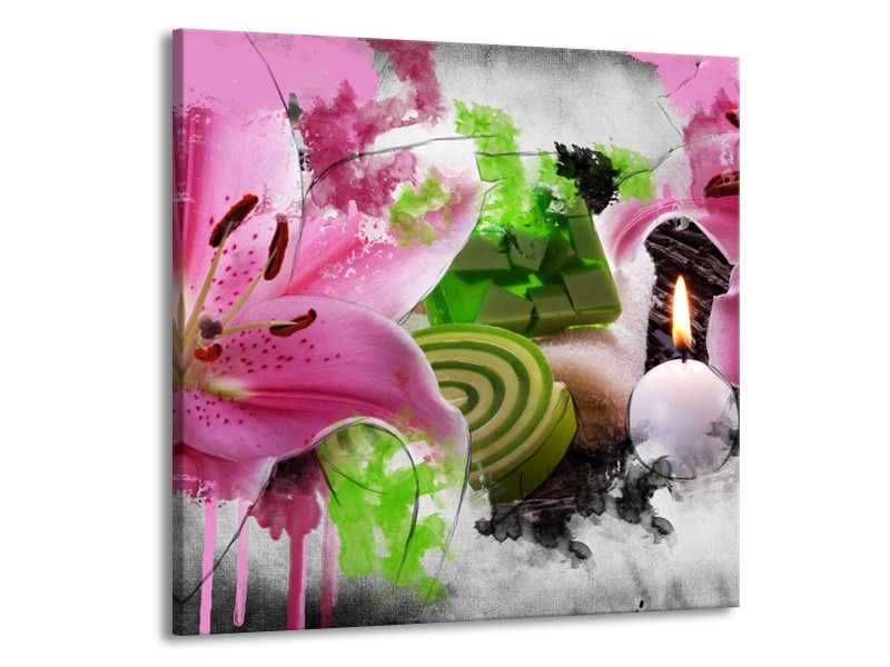 Canvas schilderij Bloem | Roze, Groen, Wit | 70x70cm 1Luik