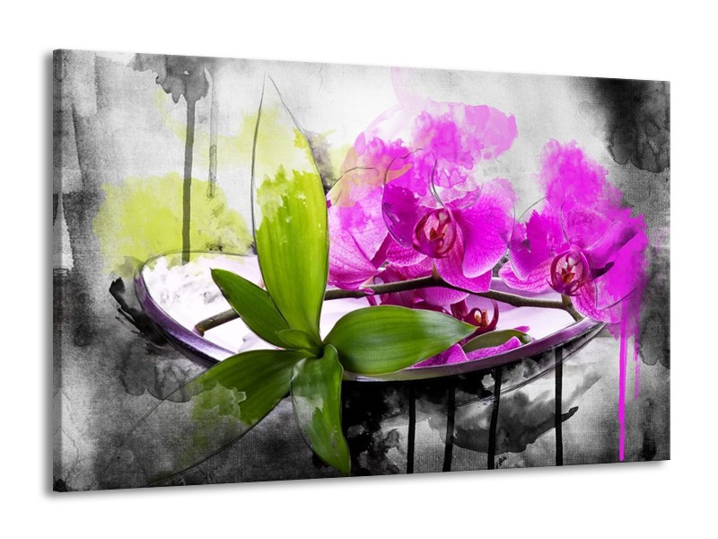 Canvas schilderij Orchidee | Paars, Groen, Wit | 140x90cm 1Luik