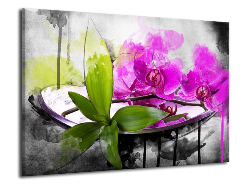 Canvas schilderij Orchidee | Paars, Groen, Wit | 70x50cm 1Luik