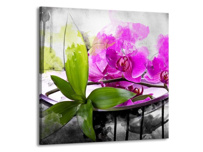 Canvas schilderij Orchidee | Paars, Groen, Wit | 70x70cm 1Luik