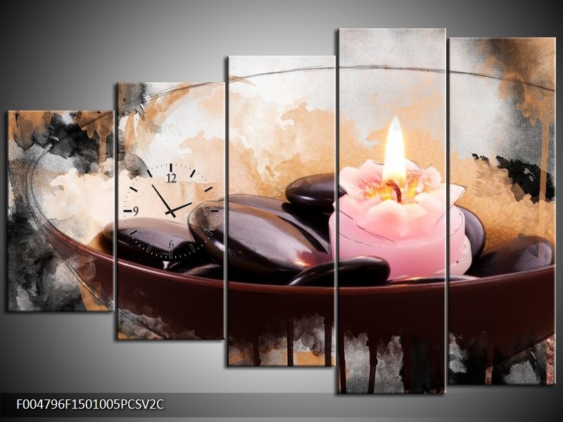 Klok schilderij Spa | Roze, Bruin, Geel | 150x100cm 5Luik